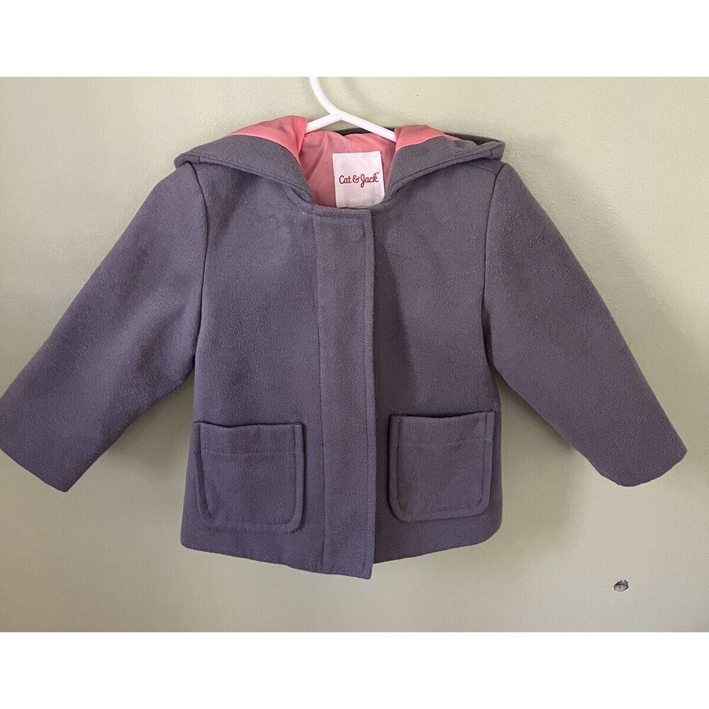 Cat & Jack Baby Girl Hooded Jacket Coat Bunny Ears Gray Zip Up 12 Months